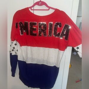 PINK/VS Red, White, and Blue 'Merica Sequin lightweight Sweatshirt